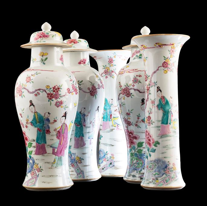 Chinese export porcelain famille rose tall garniture | MasterArt
